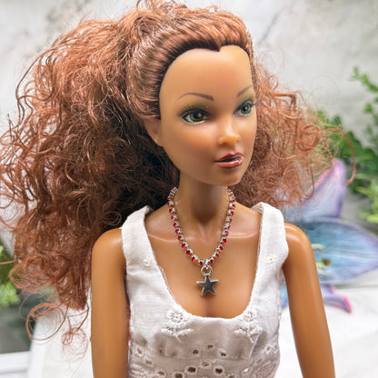 Red Rhinestone Silver Star Charm Doll Necklace for 16 Inch Fashion Doll