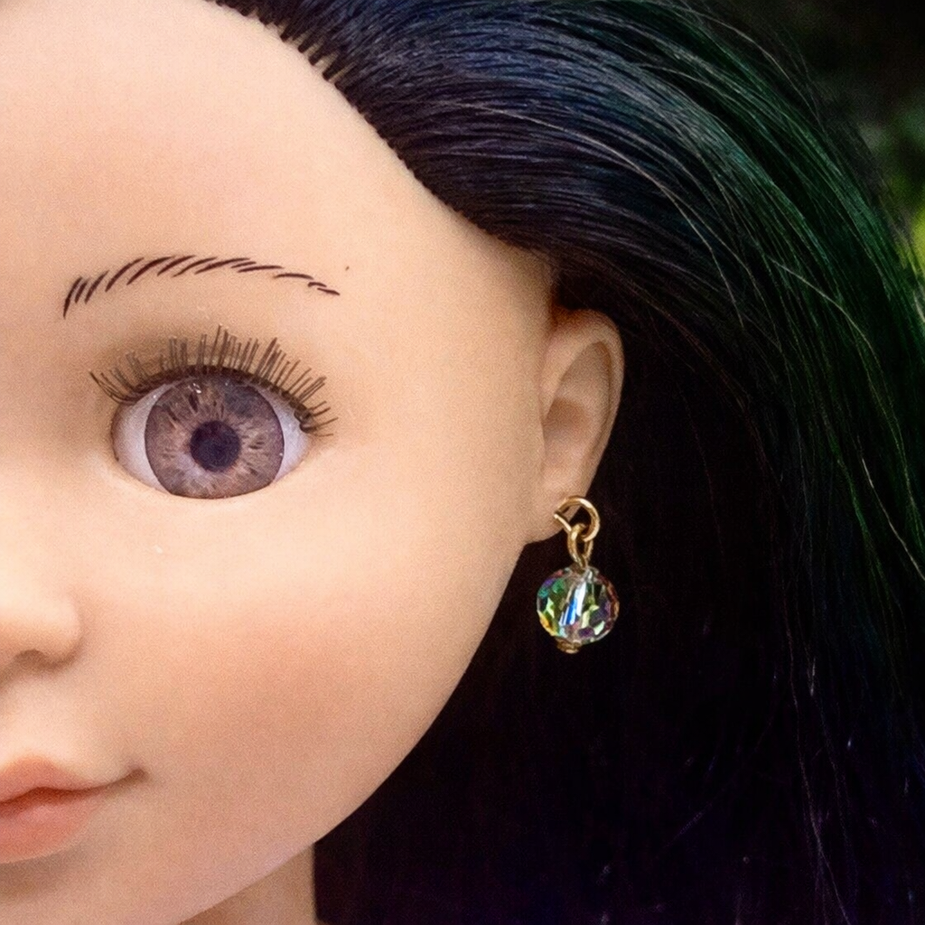 Gray AB Glass Crystal Drop Dangle Doll Earrings · 14 Inch Fashion Doll Jewelry