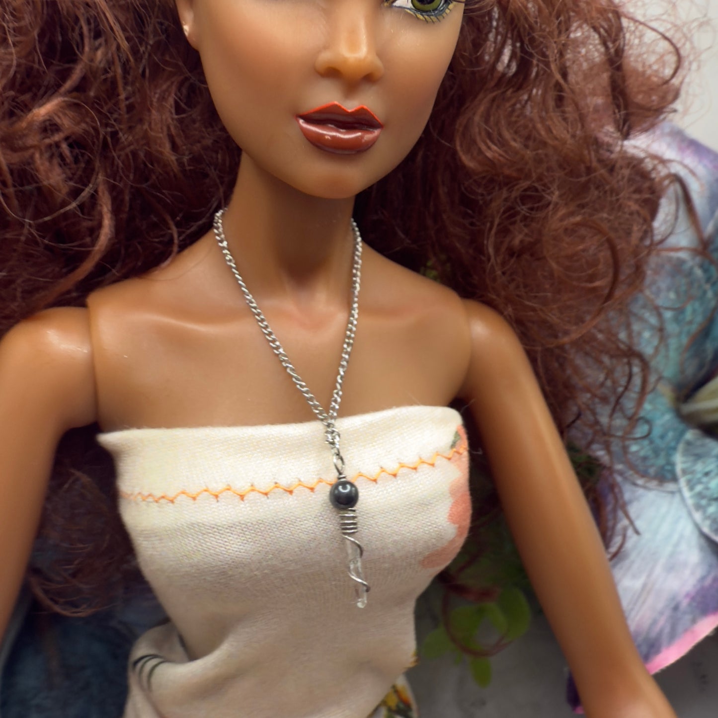 Metallic Gray Quartz Crystal Pendant Doll Necklace • 16 Inch Fashion Doll Jewelry