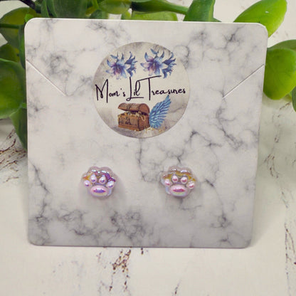 Light Pink Purple Paw Print Post Doll Earrings • 2mm Post 18 Inch Fashion Doll