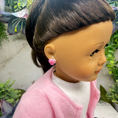 Pink Lattice Design Heart Post Doll Earrings • 2mm Post for 18 Inch Fashion Doll