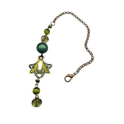 Green  Enamel  Rhinestone  Acrylic Beaded Chain • Car Mirror Charm / Sun Catcher