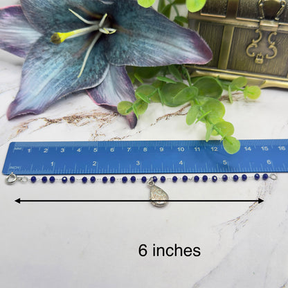 Blue Glass Crystal Beaded Chain Silver Teardrop Heart Flower Design Pendant Doll Necklace • 18 Inch Fashion Doll Jewelry