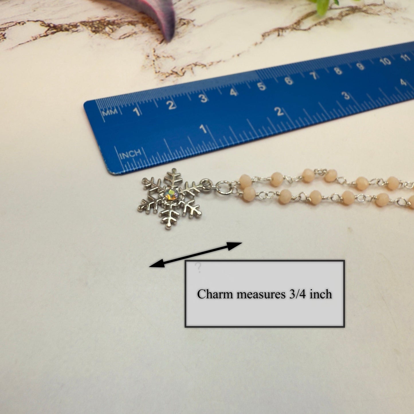 Light Pinkish Beige Glass Crystal Beaded Snowflake Doll Necklace • 18 Inch Fashion Doll Jewelry