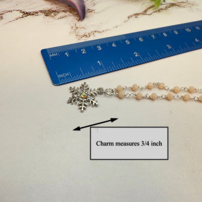 Light Pinkish Beige Glass Crystal Beaded Snowflake Doll Necklace • 18 Inch Fashion Doll Jewelry
