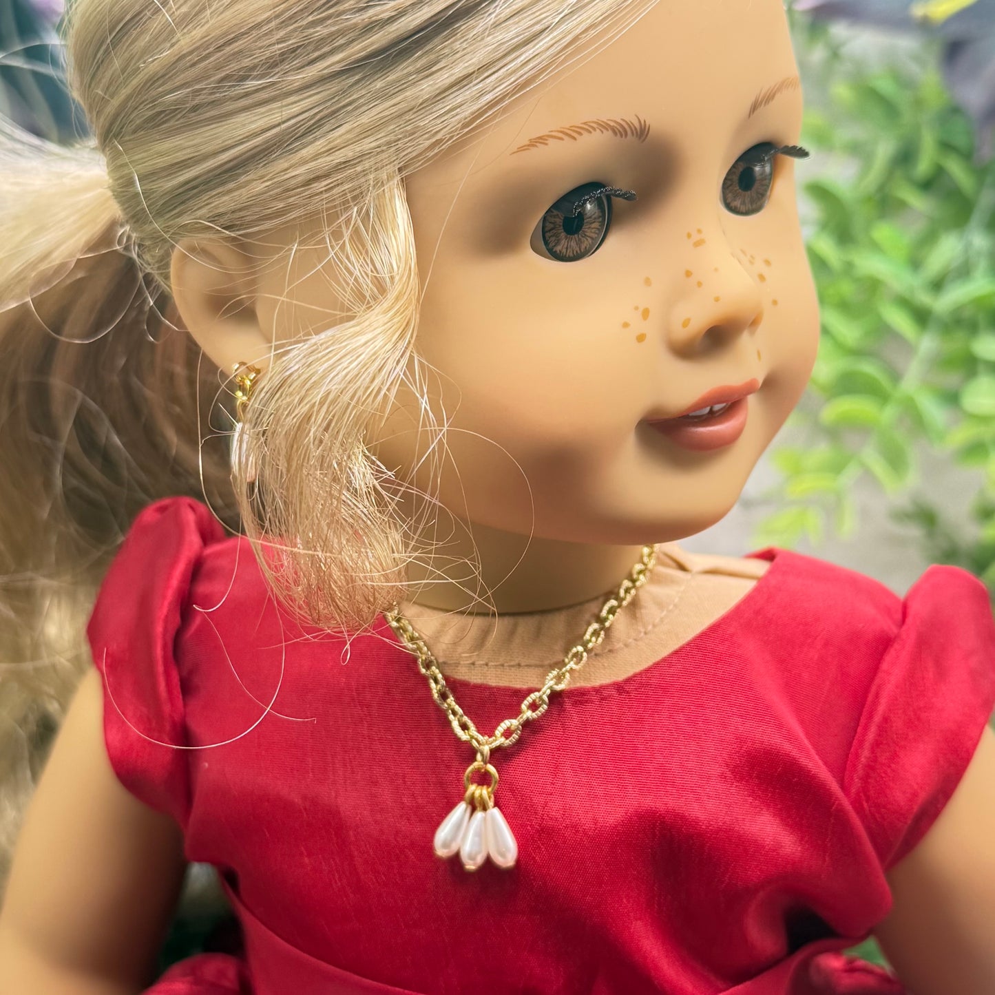 Teardrop Pearl Dangle Pendant Gold Chain Doll Necklace & Earrings Set • 18 Inch Fashion Doll Jewelry