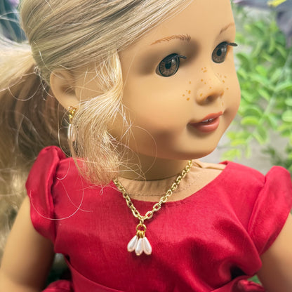 Teardrop Pearl Dangle Pendant Gold Chain Doll Necklace & Earrings Set • 18 Inch Fashion Doll Jewelry