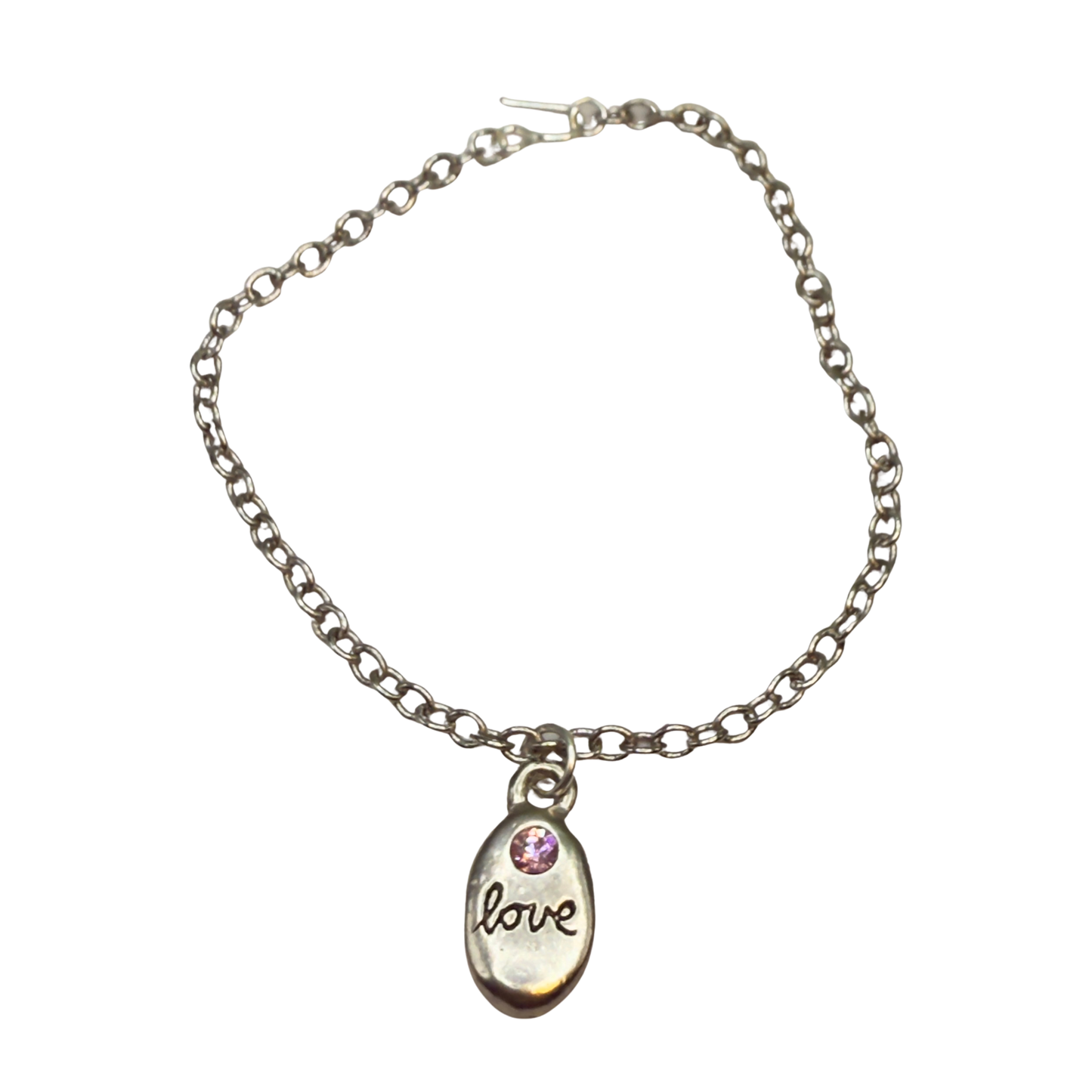 Oval Silver Pendant Etched Love Pink Rhinestone Accent Doll Necklace • 18 Inch Fashion Doll Jewelry