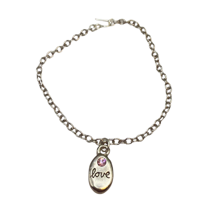 Oval Silver Pendant Etched Love Pink Rhinestone Accent Doll Necklace • 18 Inch Fashion Doll Jewelry