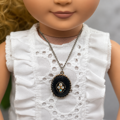 Oval Black Locket Rhinestone Detail Doll Necklace • 18 Inch Fashion Doll Jewelry