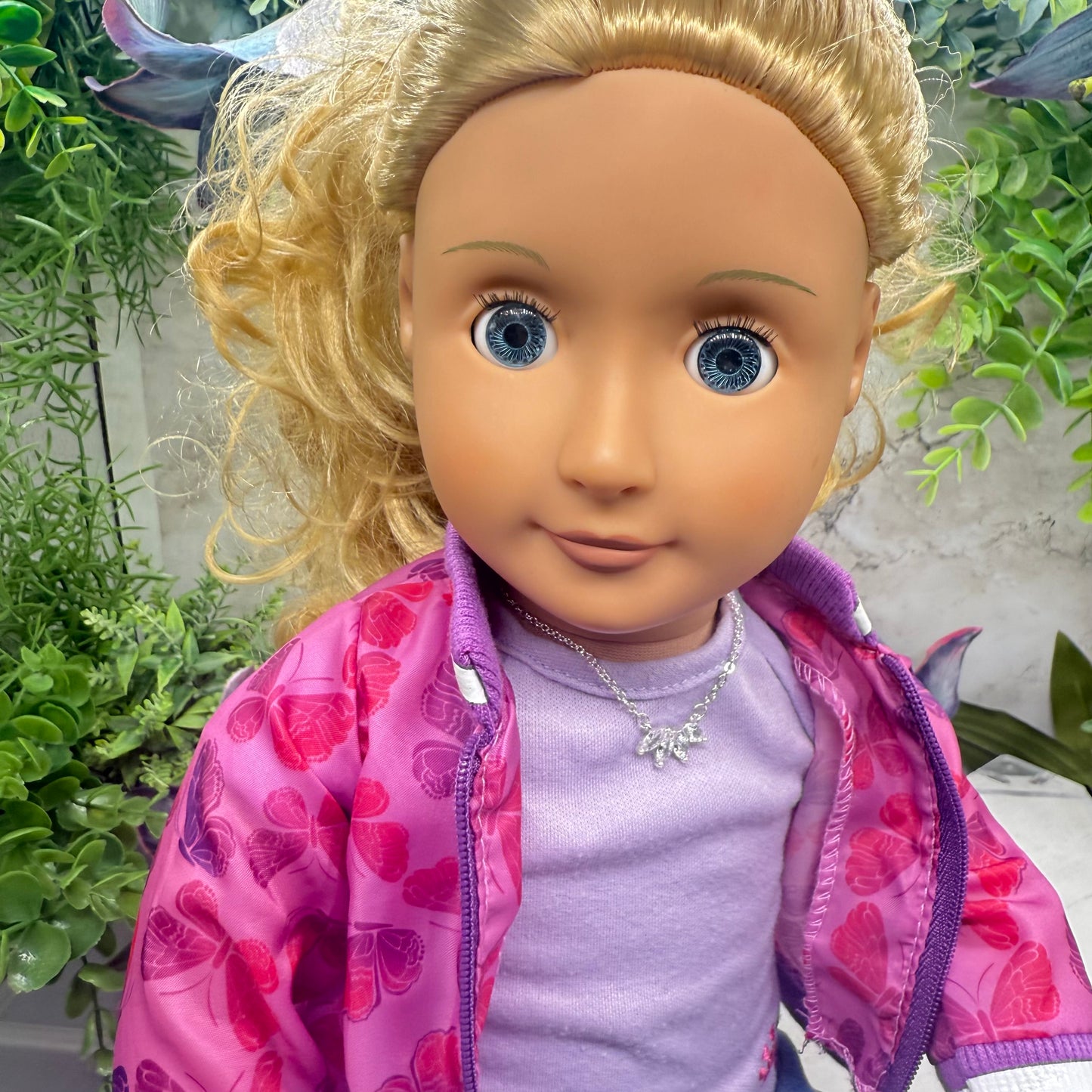 Clear Crystal Rhinestone Petals Shape Pendant Silver Doll Necklace • 18 Inch Fashion Doll Jewelry