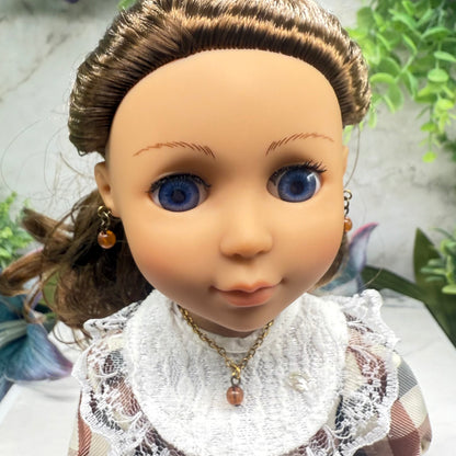 Brown Acrylic Drop Bead Gold Chain Doll Necklace & Earrings • 14 Inch Fashion Doll Jewelry