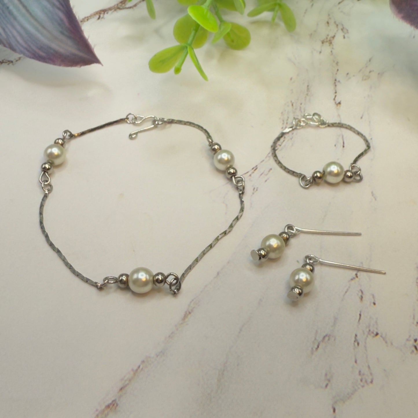 Silver Serpentine Chain w/ Pearl Doll Necklace & Earrings • 18 Inch Fashion Doll Jewelry