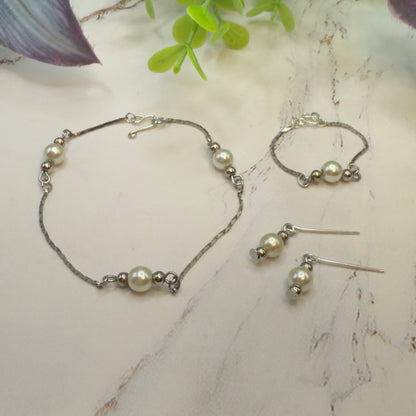 Silver Serpentine Chain w/ Pearl Doll Necklace & Earrings • 18 Inch Fashion Doll Jewelry
