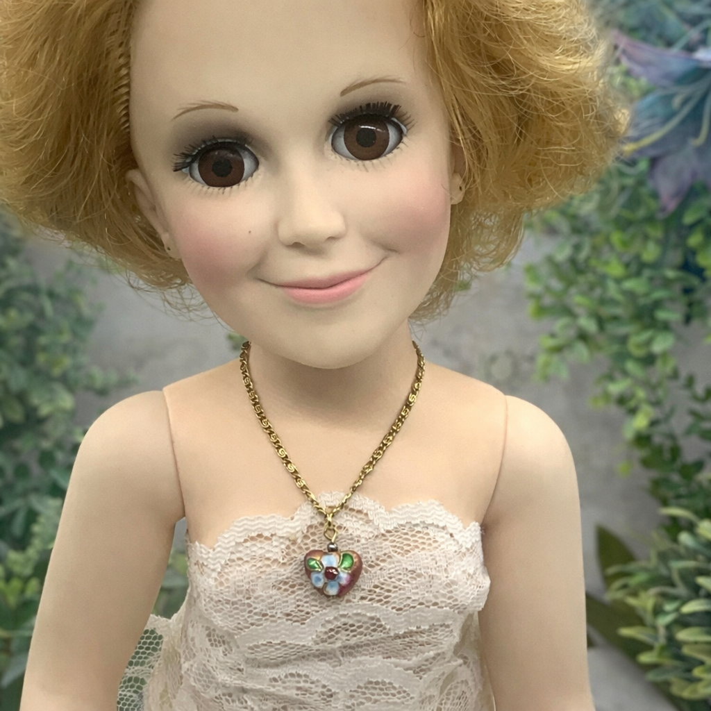 Flower Design Heart Doll Necklace Gold Chain for 18-22” Vintage Fashion Dolls