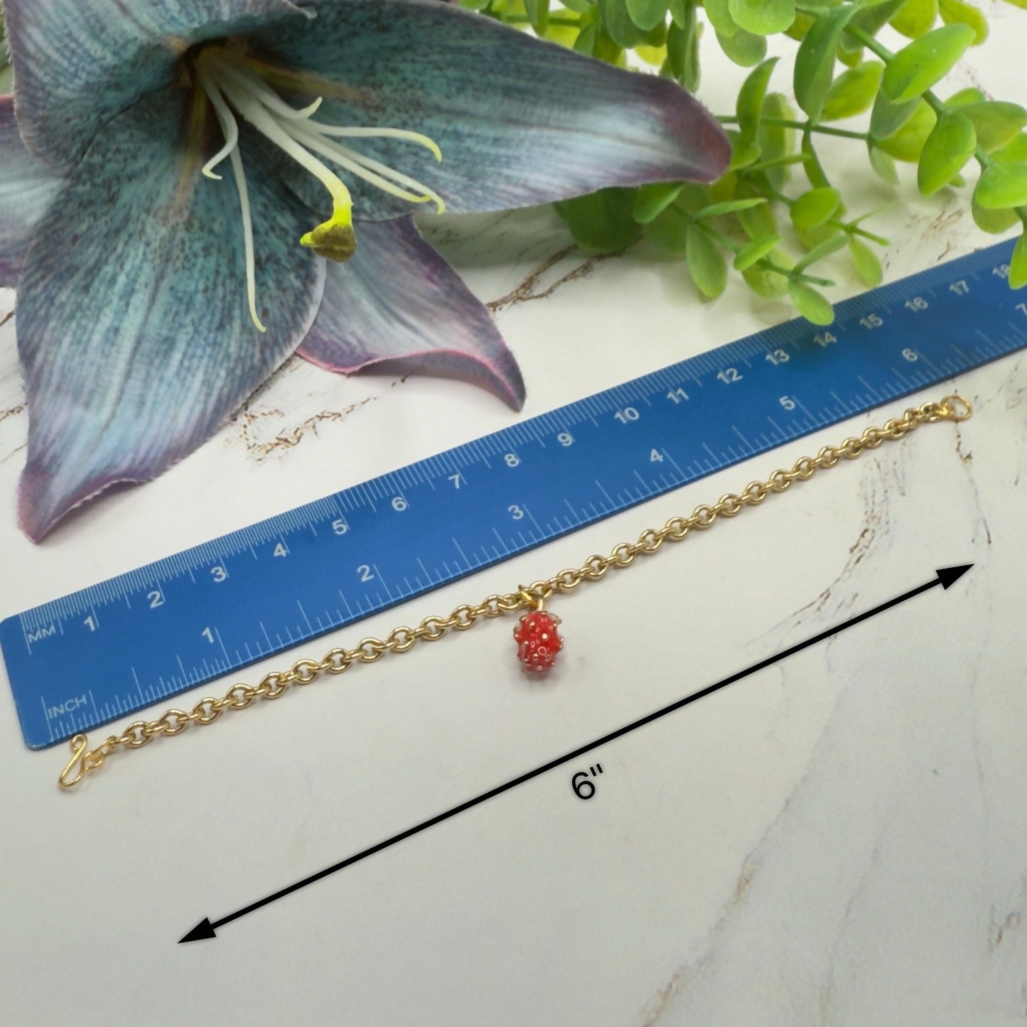 Strawberry Enamel Gold Charm Necklace & Earrings Set • 18 Inch Fashion Doll Jewelry