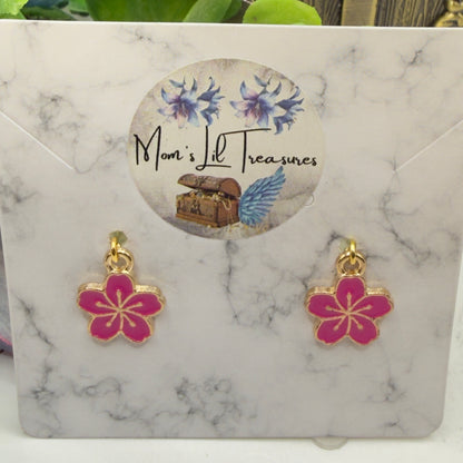 Bright Pink Sakura Cheery Blossom Flower Dangle Doll Earrings • 18 Inch Fashion Doll Jewelry