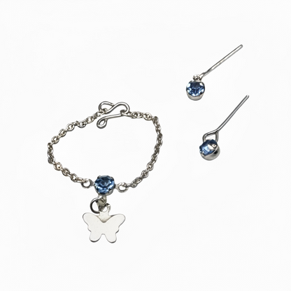Blue Rhinestone Silver Butterfly Charm Doll Necklace & Earrings for 10-12 Inch Fashion Dolls 1:6