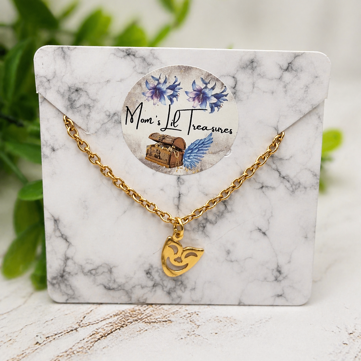 Comedy Face Mask Gold Charm Doll Necklace • 14 Inch Fashion Doll Jewelry