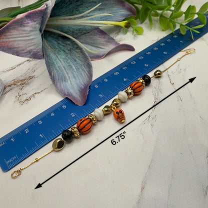 Skull Charm Halloween Acrylic Slide Bead Gold Chain Doll Necklace and Earrings Set • 18 Inch Fashion Doll Jewelry