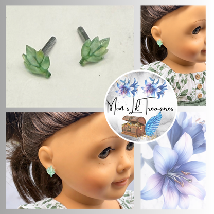 Green Fall Leaf 2mm Post Doll Earrings | fits 18 Inch Fashion Doll • American Girl