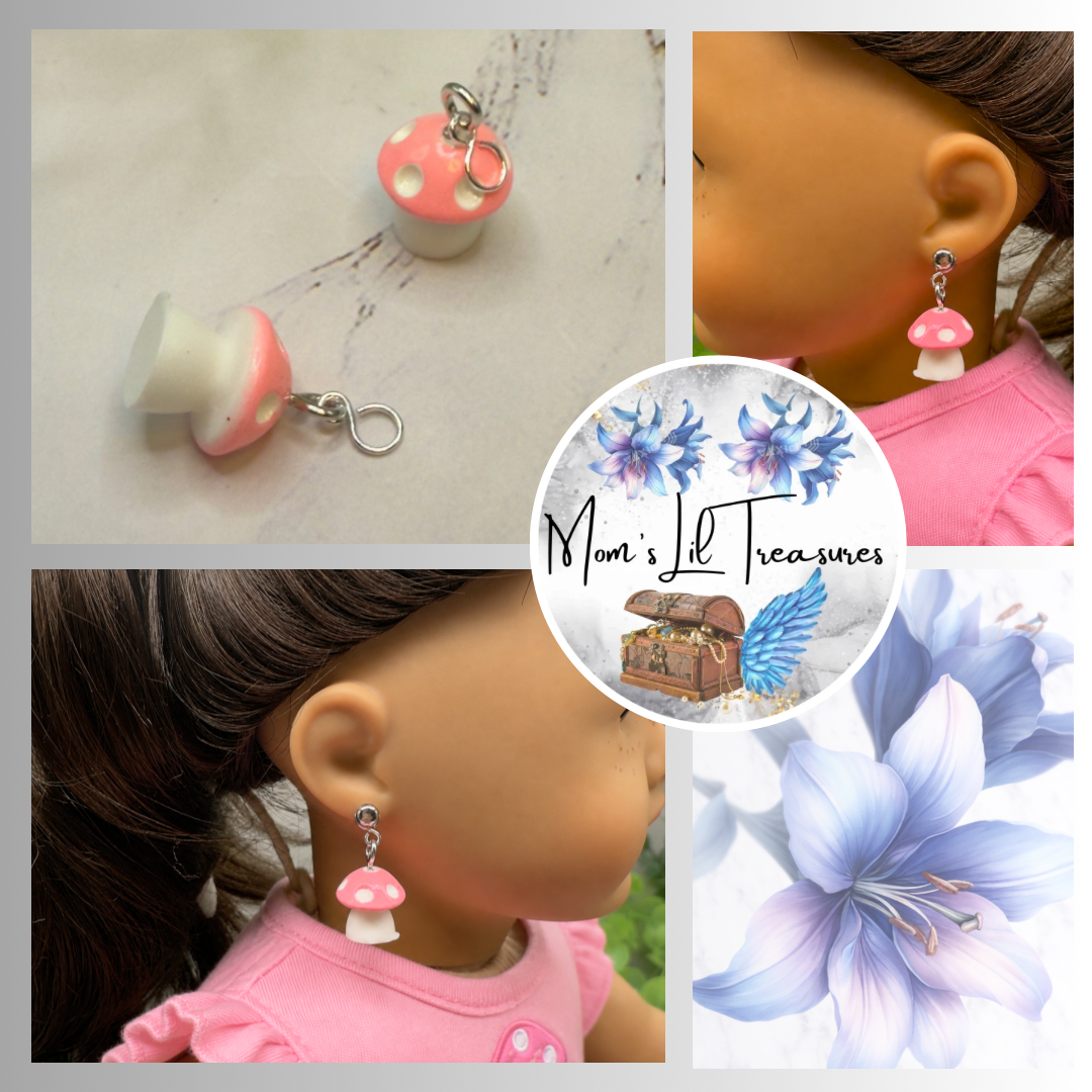 Pink White Mushroom Doll Earring DANGLE ONLY • 18” Fashion Doll Jewelry