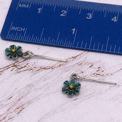 Turquoise Blue Flower Enamel Dangle Doll Earrings · 14 Inch Doll Jewelry
