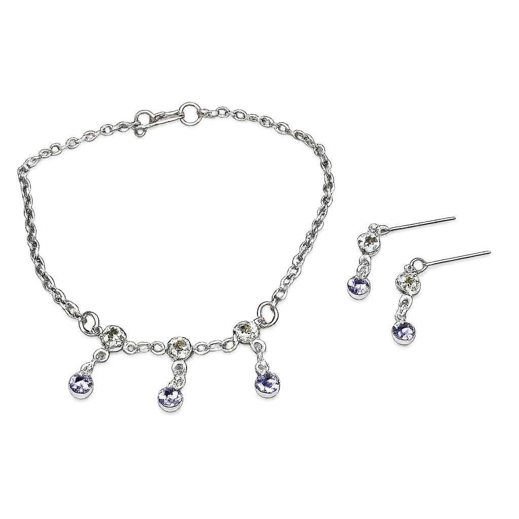 Light Misty Purple & Clear Rhinestone Silver Doll Necklace and Earrings Set for 18 Inch Fashion Dolls