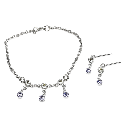 Light Misty Purple & Clear Rhinestone Silver Doll Necklace and Earrings Set for 18 Inch Fashion Dolls