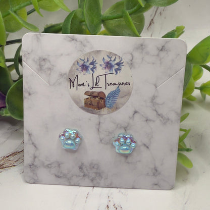 Light Blue Paw Print Acrylic Post Doll Earrings • 2mm Post fit 18 Inch Fashion Doll