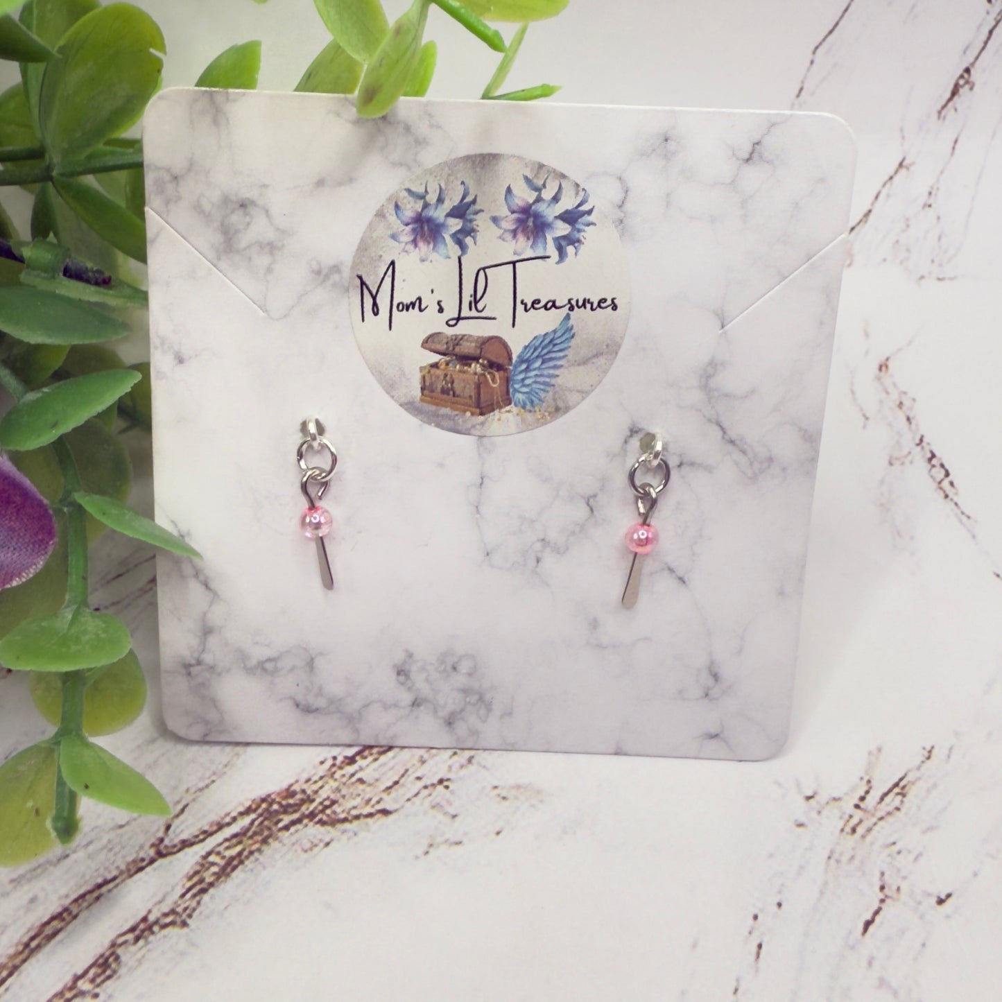 Silver Dangle Pink Beaded Doll Earrings • 16 Inch Fashion Doll Jewelry