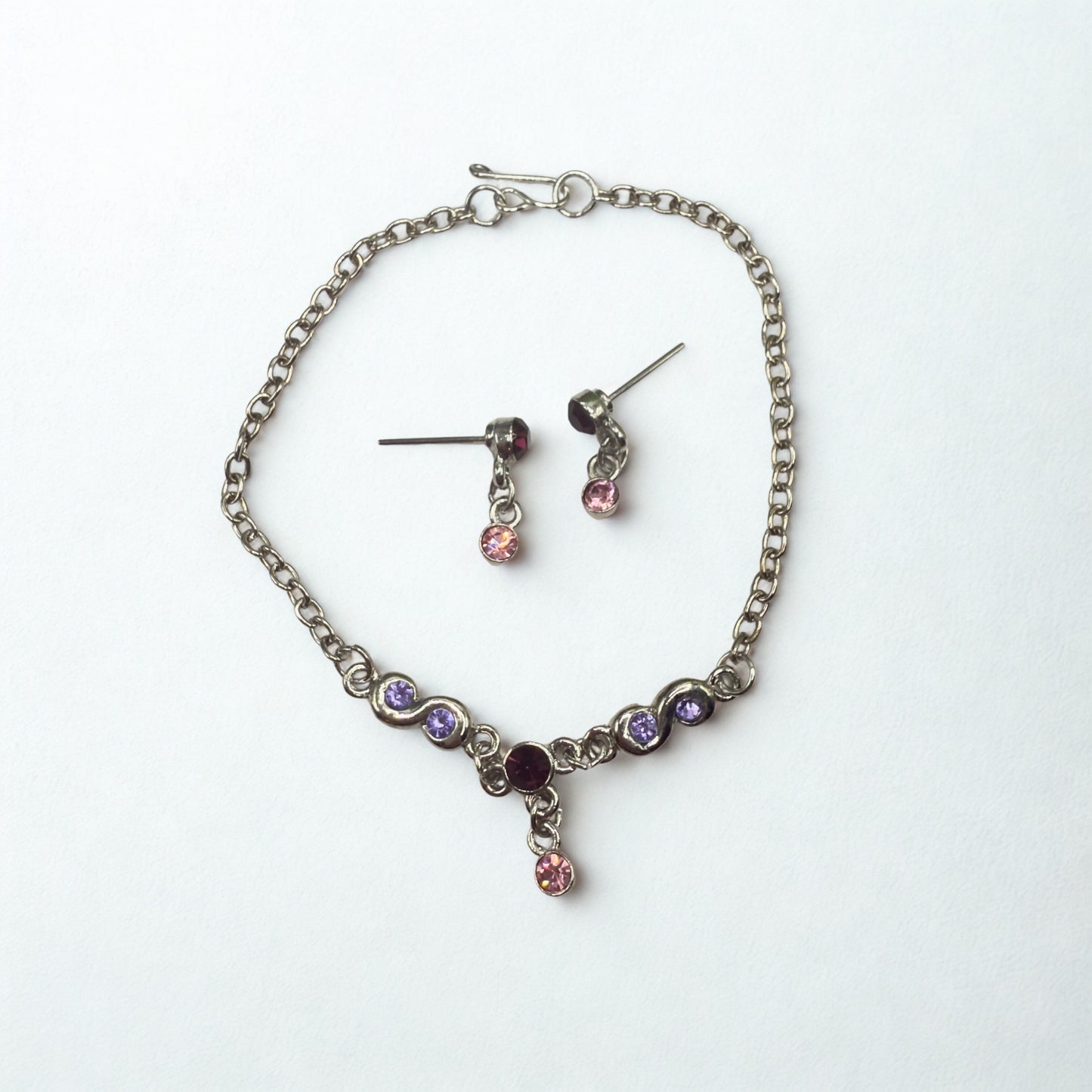 Pink Purple Rhinestone Silver Doll Necklace & Earrings Set • 18 Inch Fashion Doll Jewelry