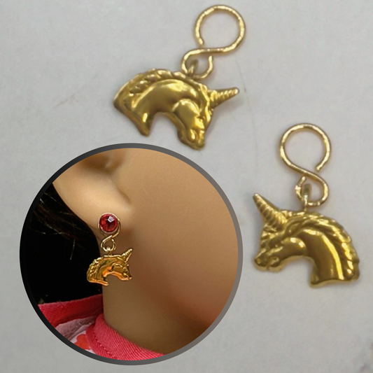 Gold Unicorn Doll Earring DANGLE ONLY • Fits 2mm Post • 18” Fashion Doll Jewelry