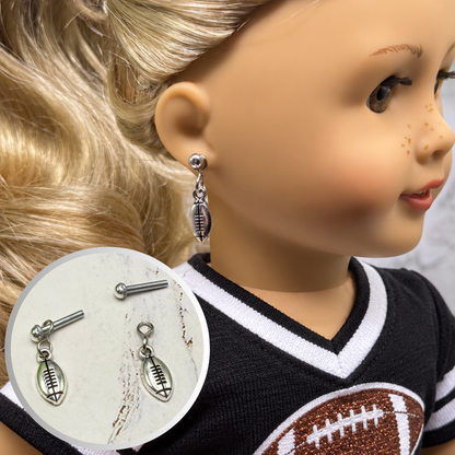 Silver Football Sports Charm 2mm Post Doll Earrings | for 18 Inch Dolls • American Girl