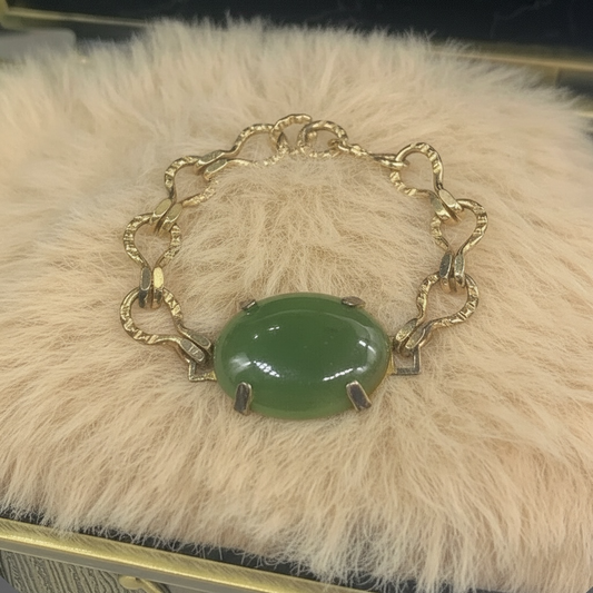 Green Glass Oval Pendant Gold Doll Bracelet • 18 Inch Fashion Doll Jewelry