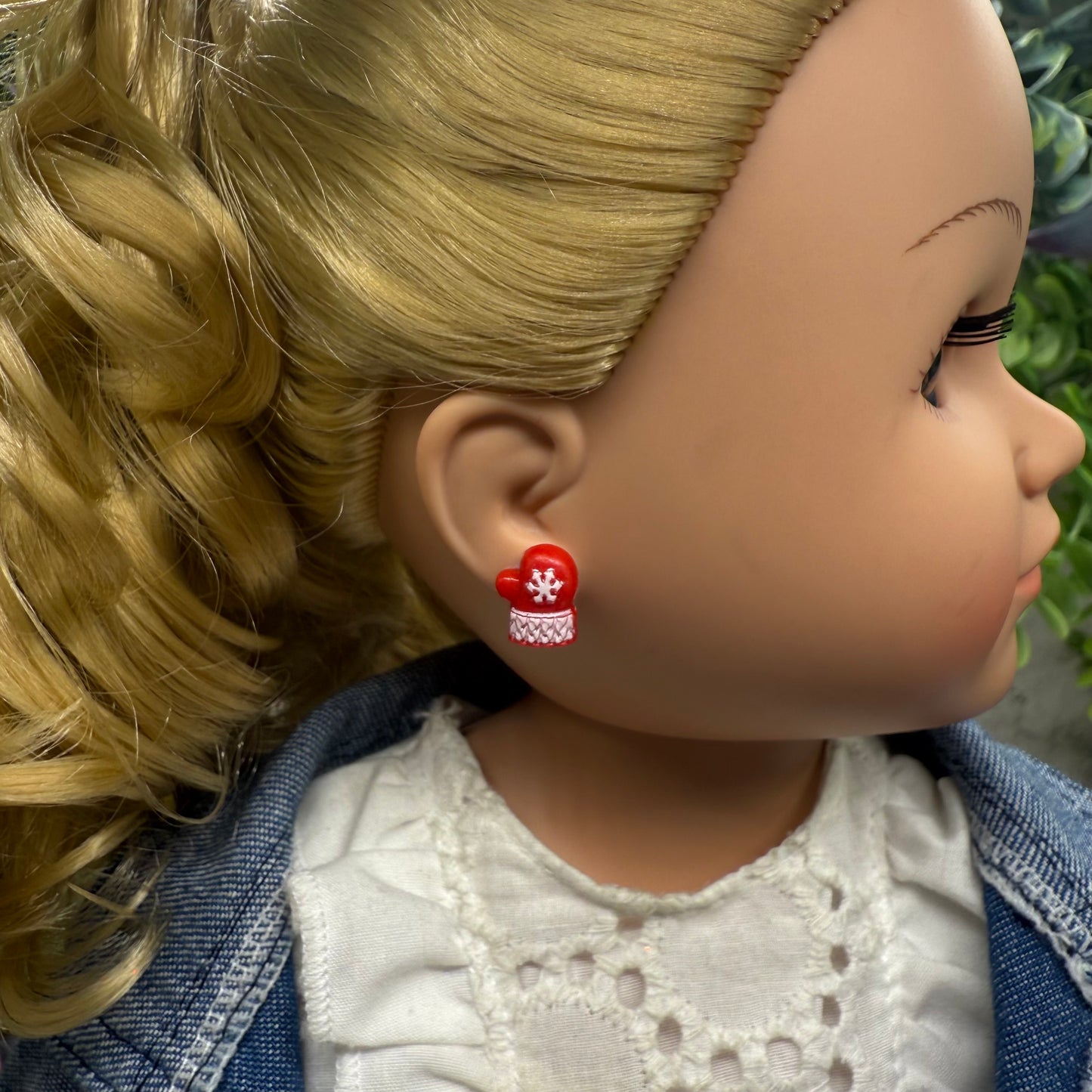 Red Christmas Winter Mitten Post Doll Earrings • 18 Inch Fashion Doll Jewelry
