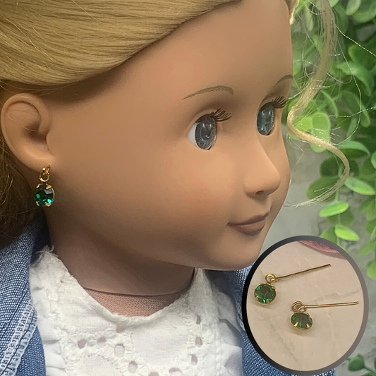 Green Rhinestone Dangle Doll Earrings • 18 Inch Fashion Doll Jewelry