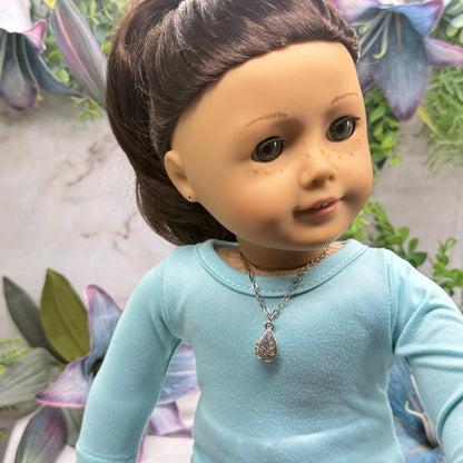 Teardrop Pendant Heart Flower Design Silver Doll Necklace • 18 Inch Fashion Doll Jewelry