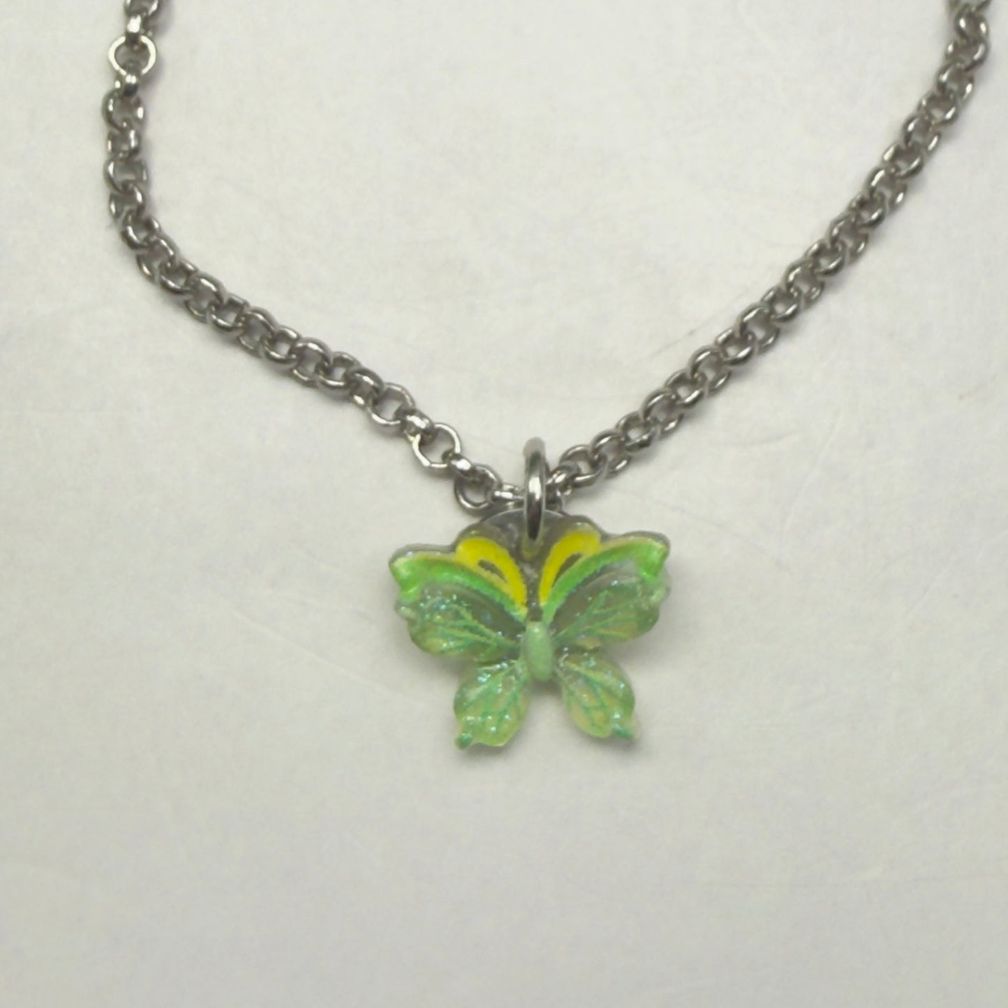 Green Yellow Butterfly Charm Silver Doll Necklace • 14 Inch Fashion Doll Jewelry