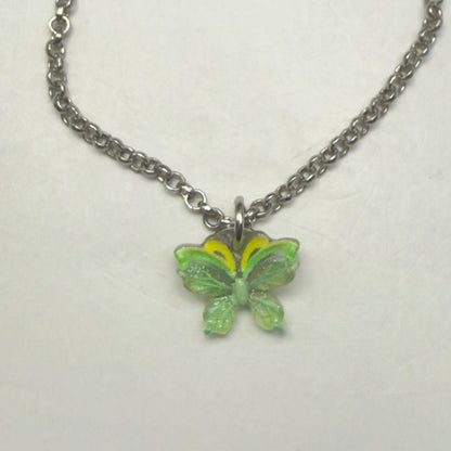 Green Yellow Butterfly Charm Silver Doll Necklace • 14 Inch Fashion Doll Jewelry