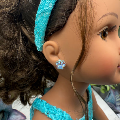 Light Blue Acrylic Paw Print Doll Earrings • 18 Inch Fashion Doll Jewelry