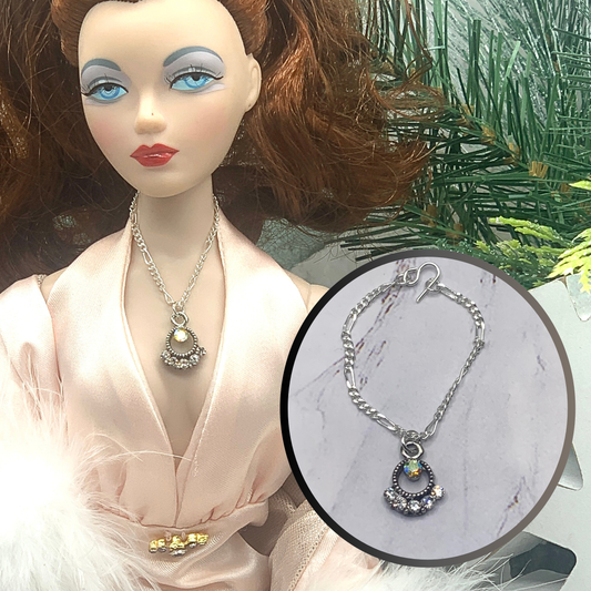 Rhinestone Pendant Silver Chain Doll Necklace • 16 Inch Fashion Doll Jewelry
