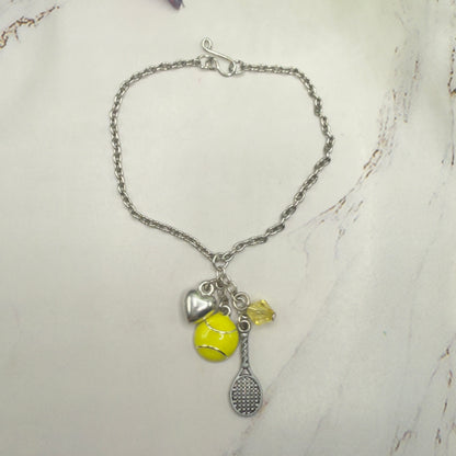 Love Tennis Multi Charm Silver Doll Necklace • 18 Inch Fashion Doll Jewelry