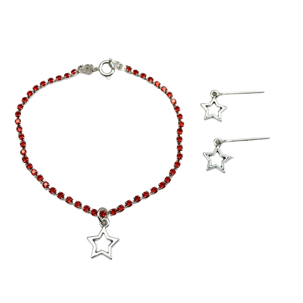 Red Rhinestone Silver Star Charm Doll Necklace & Earrings Set for 18 Inch Fashion Doll