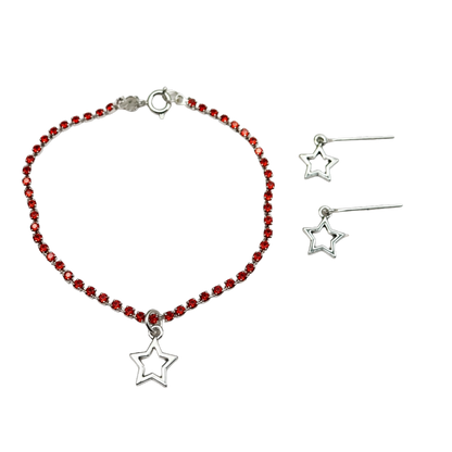 Red Rhinestone Silver Star Charm Doll Necklace & Earrings Set for 18 Inch Fashion Doll
