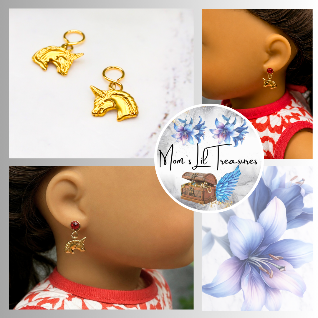 Gold Unicorn Doll Earring DANGLE ONLY • Fits 2mm Post • 18” Fashion Doll Jewelry