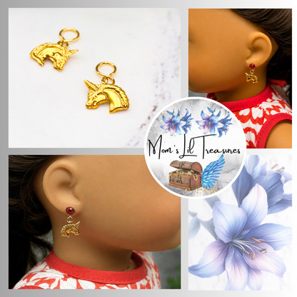 Gold Unicorn Doll Earring DANGLE ONLY • Fits 2mm Post • 18” Fashion Doll Jewelry