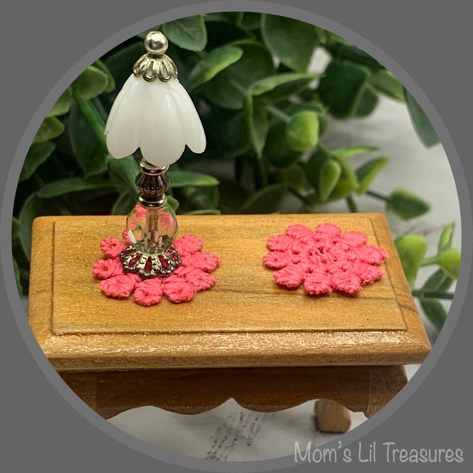 Set Of Six Pink Crochet Fabric Doilies Doily • Dollhouse Miniatures