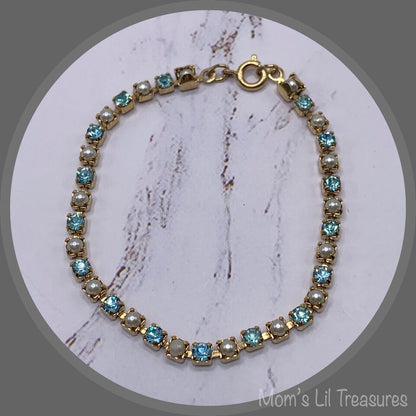 Turquoise Rhinestone & Pearl Doll Necklace • 18 Inch Fashion Doll Jewelry