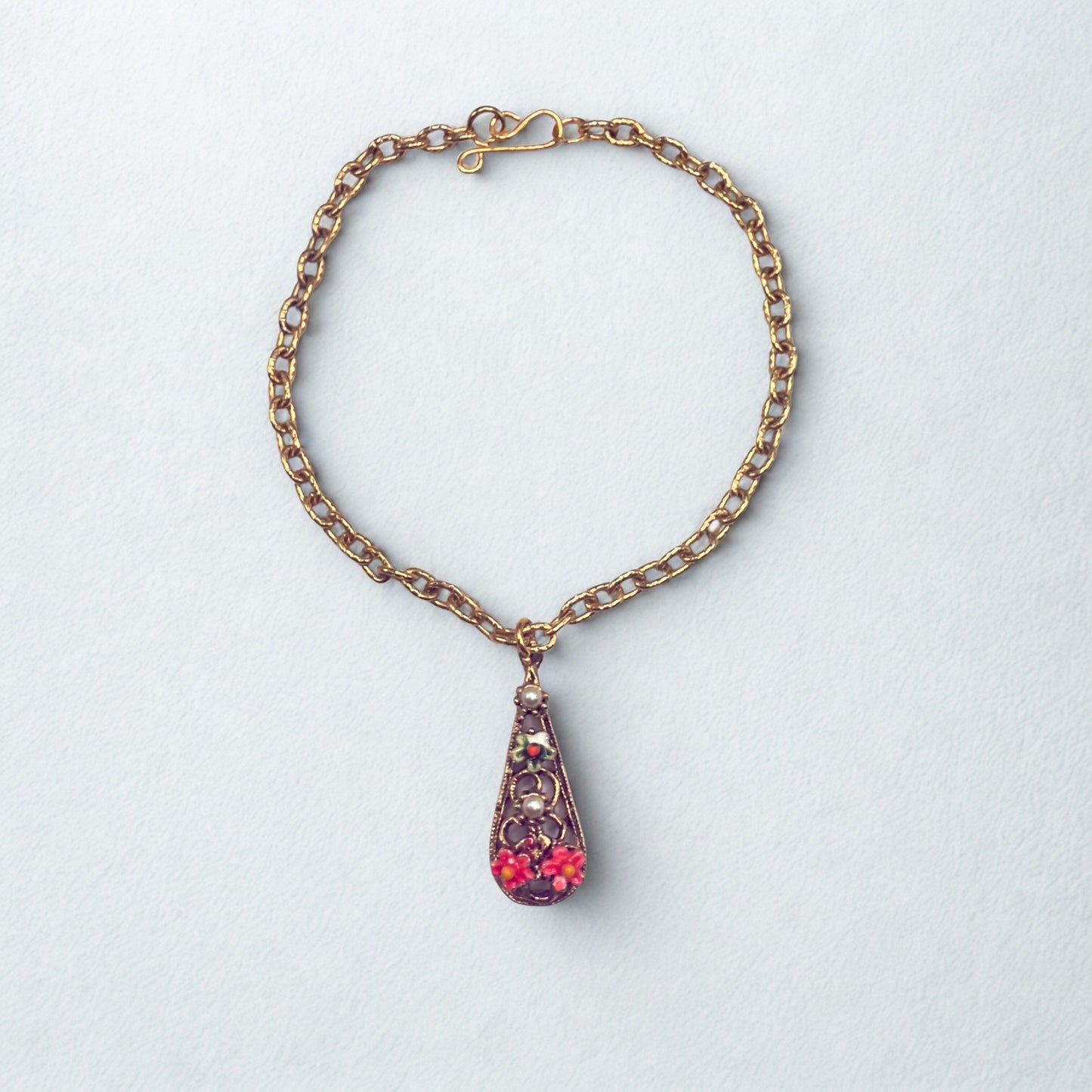 Teardrop Charm Floral Design Gold Chain Doll Necklace • 18 Inch Fashion Doll Jewelry